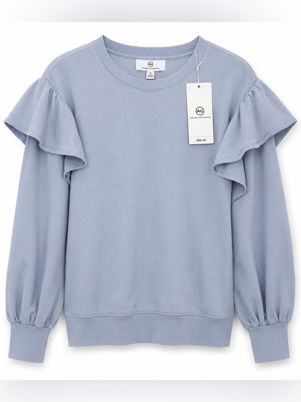 AG Adriano Goldschmied Ruffle Sleeve Sweatshirt S Blue Balloon Sleeve NWT